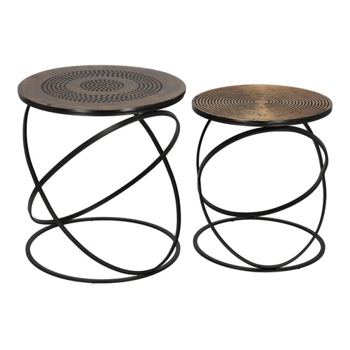 Sada 2 kulatých konferenčních stolků Etnik loft zlatá černá do obýváku Atmosphera