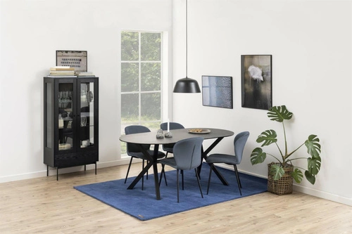 Černá skleněná vitrína na knihy do obýváku s zásuvkou industriální Angus Actona 152 cm