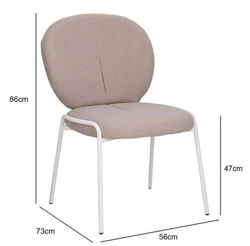 Čalouněná židle Bianco šedá boucle do jídelny a obýváku s bílými kovovými nohami