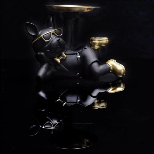 Dekorativní soška buldočka s tácem Intesi černá glamour do obýváku nebo jako dárek