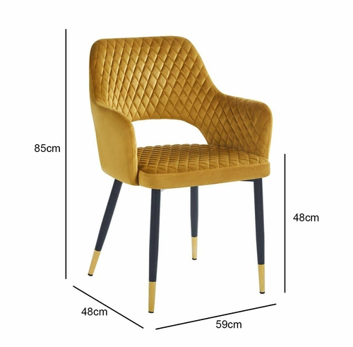 Čalouněná jídelní židle Olivia Velvet hořčicová s područkami ve stylu glamour