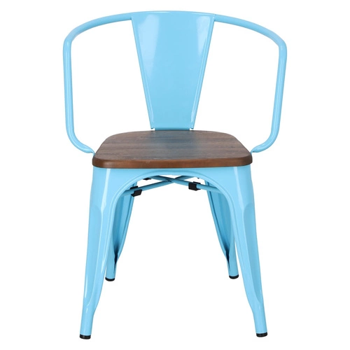 Jídelní židle Paris Arms Wood D2.DESIGN modrá kovová s dřevěným sedákem