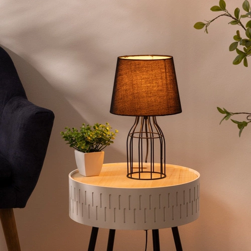 Noční lampička Moca Atmosphera černá moderní s textilním stínidlem do ložnice nebo obývacího pokoje