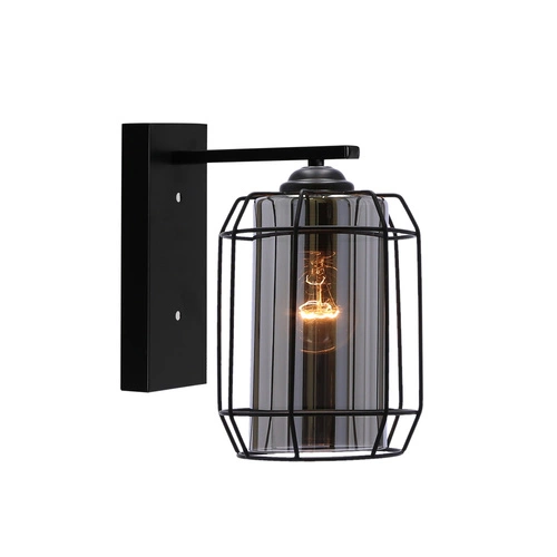 Nástěnné svítidlo Jonera moderní černé s kouřovým skleněným stínidlem do obýváku a ložnice