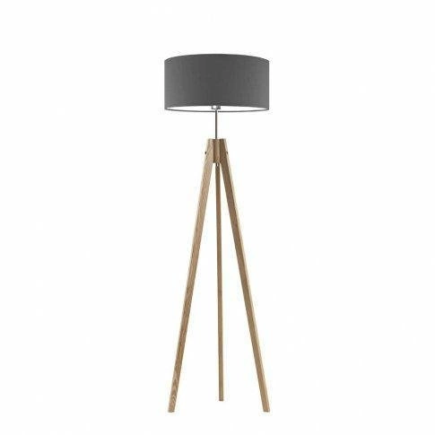 Stojací lampa do obýváku HAITI šedá s glamour stínidlem dubové dřevo Lysne 138 cm