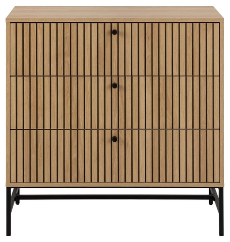 Komoda Albany s drážkovaným povrchem, přírodní dub, 3 zásuvky, černé nohy, do obýváku Actona