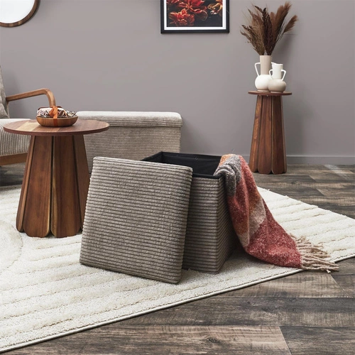 Skládací taburet s úložným prostorem Intesi Vels Scott šedý sametový do obýváku a předsíně 38x38