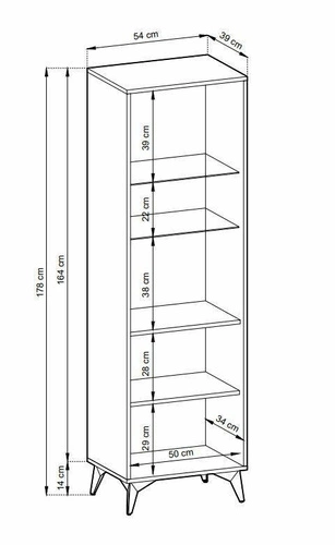 Vitrína na knihy do obýváku Fargo loftová dřevěná v rybí kost s push to open Intesi