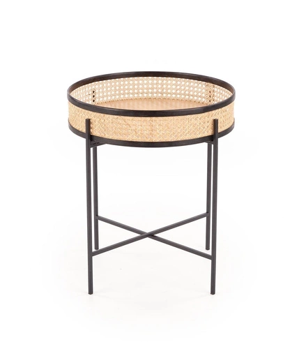 Konferenční stolek Balta kulatý ratanový boho skandinávský 50 cm do obýváku černý Intesi