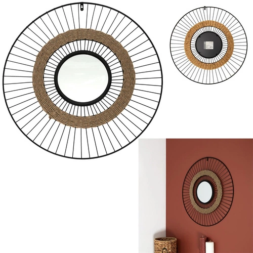 Kulaté závěsné zrcadlo Miremba v černém rámu boho 60 cm do předsíně a obýváku