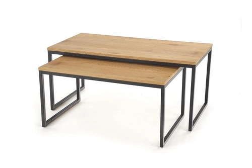 Sada 2 konferenčních stolků Jennet loftový obdélníkový dub černý do obýváku 2v1 Intesi