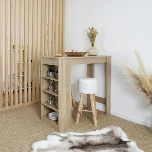 Barový stůl Blox přírodní s policemi do kuchyně a obýváku moderní obdélníkový 115 cm