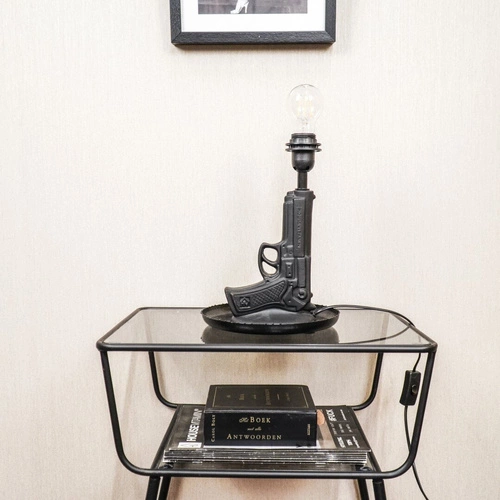 Noční lampa Gun černá moderní keramická do ložnice a obýváku industriální design 32 cm