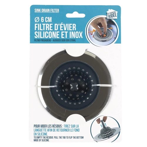 Kuchyňské sítko do dřezu Intesi šedé silikonové a nerezové moderní 11 cm