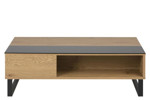 Konferenční stolek Azalea obdélníkový dub a sklo s výsuvnou deskou, úložným prostorem a policemi, industriální Actona