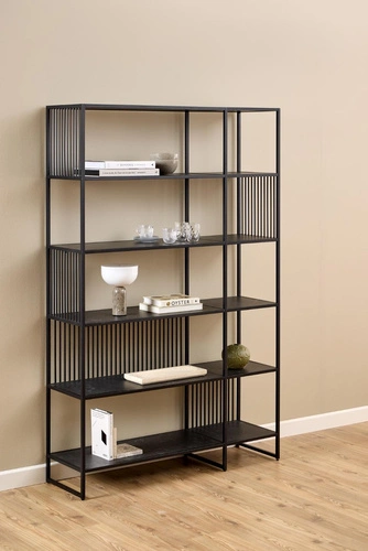 Loftový regál na knihy Strington černý kovový 120 cm Actona