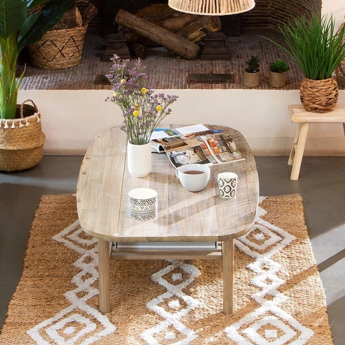 Obdélníkový konferenční stolek Banila z akáciového dřeva s policí do obýváku, moderní 120x70