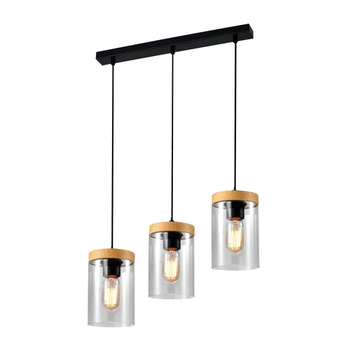 Stropní lampa Wels černá+dřevo 3x40W E27 kouřový difuzor