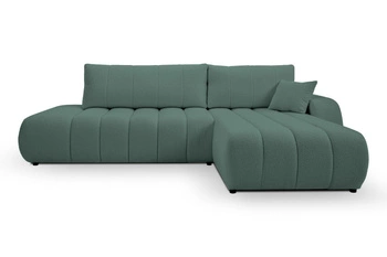 Rohová rozkládací sedačka Hobro pravá zelená moderní do obýváku s úložným prostorem