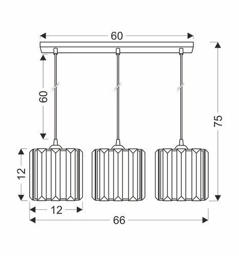 Závěsná lampa Glassia černá 3x40 E27 stínidlo černé+čiré krystaly