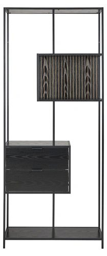 Knihovna Seaford II loftová s 2 zásuvkami černý jasan