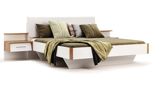 Dva závěsné bílé noční stolky se zásuvkou a LED 54 cm Intesi Madera skandinávský styl