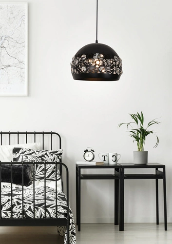 Černý závěsný lustr glamour Jolina 30 s křišťály do jídelny a nad stůl CANDELLUX