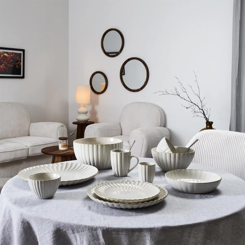 Keramický servírovací talíř Vlora 32 cm béžový do jídelny, vhodný do myčky Intesi