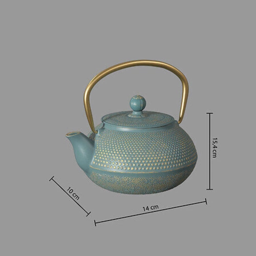 Litinová konvice na čaj Jade 800 ml tyrkysovo-zlatá se sítkem 5five simply smart