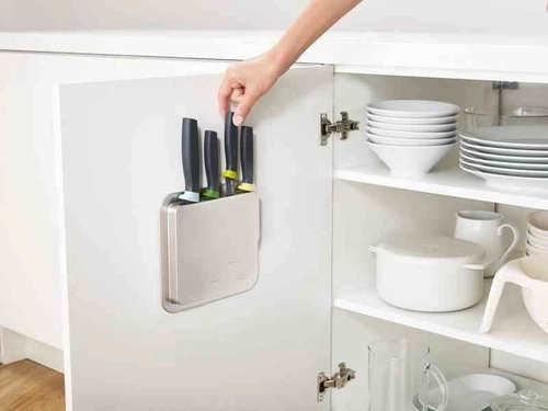 Kuchyňský organizér Joseph Joseph se 4 kuchyňskými noži na zeleninu a maso šedý