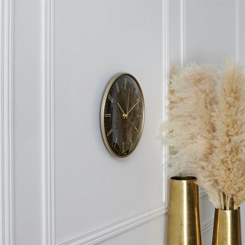 Nástěnné hodiny glamour Luce černo-zlaté 30 cm tichý chod moderní do obýváku Intesi