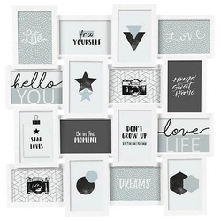 Bílý dřevěný fotorámeček na 16 fotografií 10x15 Gael Atmosphera na zeď, moderní koláž