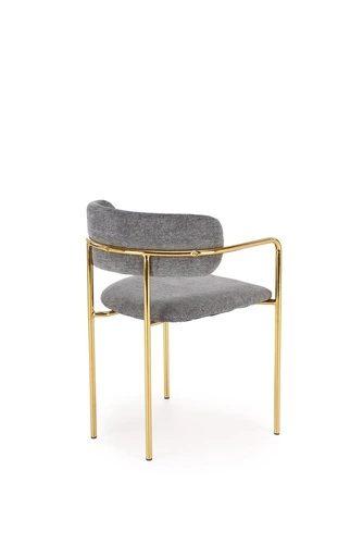 Čalouněná židle Jabari šedá s područkami na zlatých nohách do jídelny ve stylu glamour