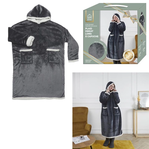 Intesi Snuddie fleecová deka s rukávy šedá na pohovku teplá do obýváku a ložnice