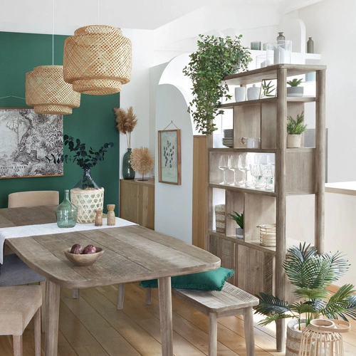 Knihovna Banila dřevěná akácie bělená s komodou do obývacího pokoje Atmosphera