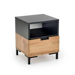 Noční stolek Intesi Tisaia 40 cm dub wotan/černá se zásuvkami, moderní styl do ložnice