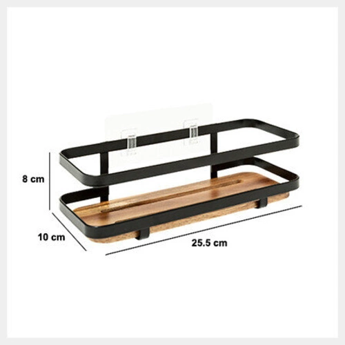 Nástěnná koupelnová polička Blackacia z černého akáciového dřeva bez vrtání 5five simply smart