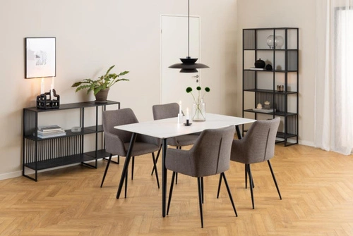 Jídelní čalouněná židle Lizzy Actona s područkami šedá moderní skořepinová