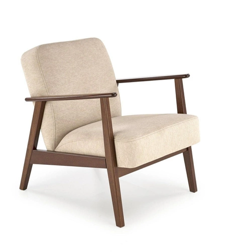 Fomben béžové čalouněné křeslo do obýváku, pohodlné, moderní, bukové dřevo