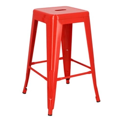 Barová stolička Paris 66 cm červená kovová industriální bez opěradla k kuchyňskému ostrůvku inspirovaná Tolix