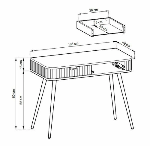 Černý toaletní stolek Seda moderní s drážkovaným čelem a zásuvkami do ložnice Intesi