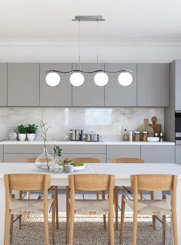 Závěsné svítidlo Ramon moderní skleněné chromové 4bodové do obýváku a jídelny