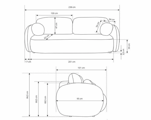 Rozkládací pohovka Salby antracitová 3místná s funkcí spaní a úložným prostorem do obýváku