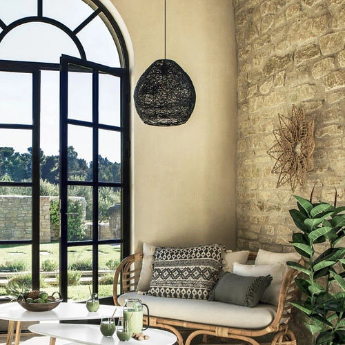 Závěsné svítidlo koule Mona černé bavlněné nastavitelné do obýváku a jídelny Atmosphera