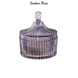 Vonná svíčka bílé pižmo Intesi dekorativní v bohémském skle šedá 12 cm jako dárek