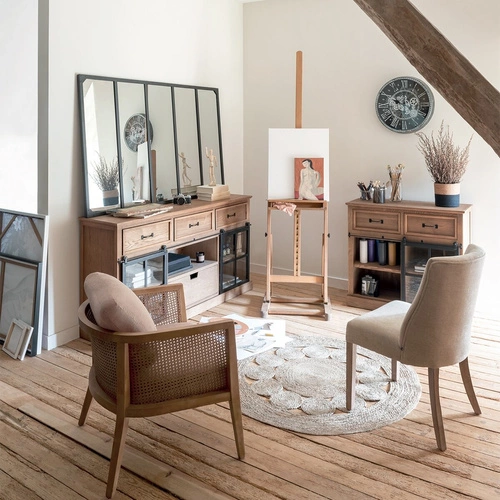 Industriální komoda Danik 160 cm se zásuvkami a sklem do obýváku rustikální Atmosphera