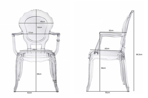 Průhledná židle Queen Arm Intesi glamour s područkami do obýváku stohovatelná