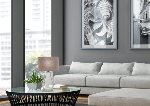 Noční lampička Femo moderní béžová s textilním stínidlem do ložnice a obýváku 39,5 cm