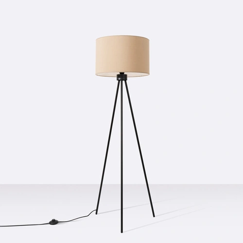 Stojací lampa do obýváku NEVIA moderní béžová s textilním stínidlem trojnožka 135 cm