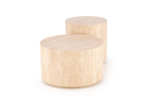 Konferenční stolek Travertino kulatý 60 cm moderní dřevěný do obýváku béžový Intesi